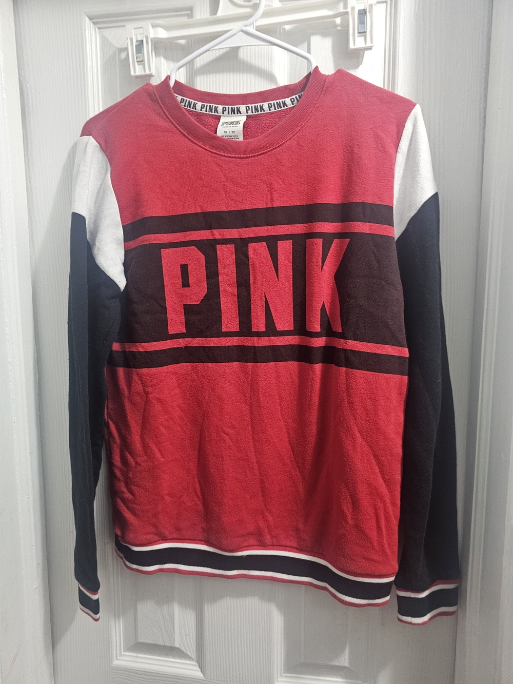Victoria's Secret PINK Red Sweatshirt with Black Logo Trim - Picture 2 of 4